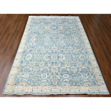 Load image into Gallery viewer, 9&#39;10&quot;x14&#39; Ruddy Blue, Hand Knotted, Distressed, Antiqued Persian With Ziegler Mahal Design, Oxidized, Zero Pile, Shaved Low, Pure Wool, Oriental Rug FWR61380
