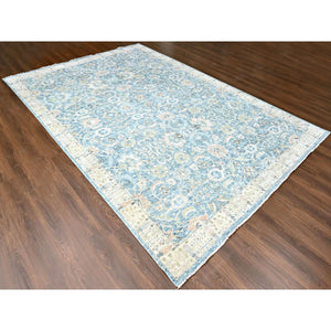 9'10"x14' Ruddy Blue, Hand Knotted, Distressed, Antiqued Persian With Ziegler Mahal Design, Oxidized, Zero Pile, Shaved Low, Pure Wool, Oriental Rug FWR61380