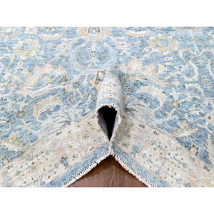 9'10"x14' Ruddy Blue, Hand Knotted, Distressed, Antiqued Persian With Ziegler Mahal Design, Oxidized, Zero Pile, Shaved Low, Pure Wool, Oriental Rug FWR61380