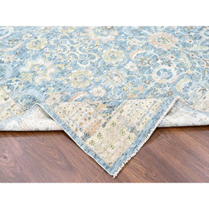 9'10"x14' Ruddy Blue, Hand Knotted, Distressed, Antiqued Persian With Ziegler Mahal Design, Oxidized, Zero Pile, Shaved Low, Pure Wool, Oriental Rug FWR61380