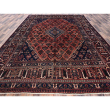 Load image into Gallery viewer, 9&#39;x12&#39;5&quot; Copper Red, Vintage Persian Joshagan with Geometric Medallion, Shaved Down, Zero Pile, Even Wear, Good Condition, Sides and Ends Professionally Secured, Hand Knotted, 100% Wool, Oriental Rug FWR6150