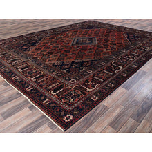 Load image into Gallery viewer, 9&#39;x12&#39;5&quot; Copper Red, Vintage Persian Joshagan with Geometric Medallion, Shaved Down, Zero Pile, Even Wear, Good Condition, Sides and Ends Professionally Secured, Hand Knotted, 100% Wool, Oriental Rug FWR6150