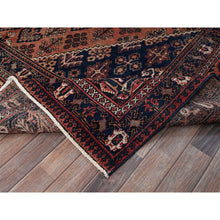 Load image into Gallery viewer, 9&#39;x12&#39;5&quot; Copper Red, Vintage Persian Joshagan with Geometric Medallion, Shaved Down, Zero Pile, Even Wear, Good Condition, Sides and Ends Professionally Secured, Hand Knotted, 100% Wool, Oriental Rug FWR6150