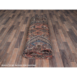 9'x12'5" Copper Red, Vintage Persian Joshagan with Geometric Medallion, Shaved Down, Zero Pile, Even Wear, Good Condition, Sides and Ends Professionally Secured, Hand Knotted, 100% Wool, Oriental Rug FWR6150