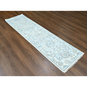 2'4"x8'8" Pastel Gray, Oushak Design, Supple Collection, Tone On Tone, Hand Knotted, Pure Wool, Plush and Lush, Runner, Oriental Rug FWR61584