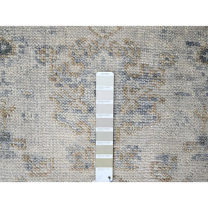 2'4"x8'8" Pastel Gray, Oushak Design, Supple Collection, Tone On Tone, Hand Knotted, Pure Wool, Plush and Lush, Runner, Oriental Rug FWR61584