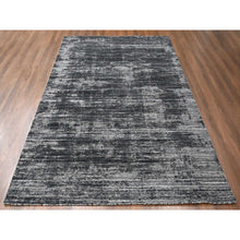 Load image into Gallery viewer, 8&#39;3&quot;x10&#39; Onyx Black with a mix of Ivory, Modern Design, Hand Loomed, Wool and Plant Based Silk, Textured Pile, Oriental Rug FWR61608
