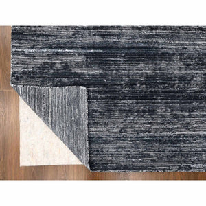 8'3"x10' Onyx Black with a mix of Ivory, Modern Design, Hand Loomed, Wool and Plant Based Silk, Textured Pile, Oriental Rug FWR61608