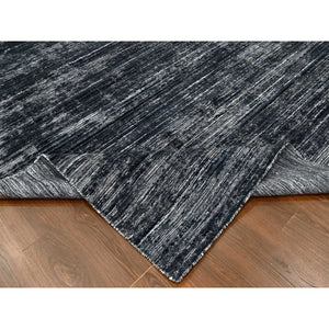 8'3"x10' Onyx Black with a mix of Ivory, Modern Design, Hand Loomed, Wool and Plant Based Silk, Textured Pile, Oriental Rug FWR61608