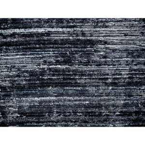 8'3"x10' Onyx Black with a mix of Ivory, Modern Design, Hand Loomed, Wool and Plant Based Silk, Textured Pile, Oriental Rug FWR61608