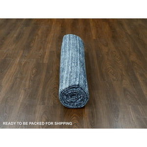 8'3"x10' Onyx Black with a mix of Ivory, Modern Design, Hand Loomed, Wool and Plant Based Silk, Textured Pile, Oriental Rug FWR61608
