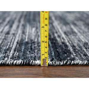 8'3"x10' Onyx Black with a mix of Ivory, Modern Design, Hand Loomed, Wool and Plant Based Silk, Textured Pile, Oriental Rug FWR61608