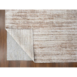 8'x10' Shades of Brown, Hand Loomed, Wool and Plant Based Silk, Textured Pile, Borderless, Modern Design, Oriental Rug FWR61614