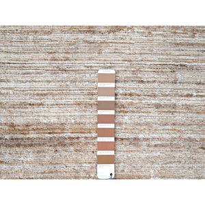 8'x10' Shades of Brown, Hand Loomed, Wool and Plant Based Silk, Textured Pile, Borderless, Modern Design, Oriental Rug FWR61614