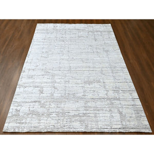 8'x10' Bone White, Hand Loomed, Wool and Plant Based Silk, Textured Pile, Modern Design, Oriental Rug FWR61620