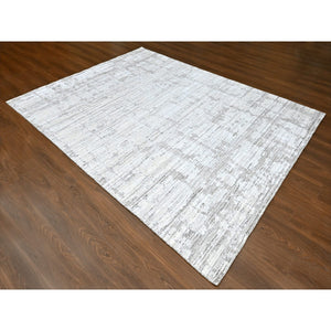 8'x10' Bone White, Hand Loomed, Wool and Plant Based Silk, Textured Pile, Modern Design, Oriental Rug FWR61620