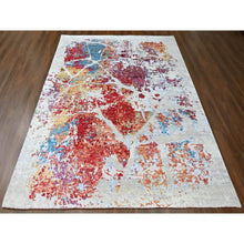 Load image into Gallery viewer, 9&#39;1&quot;x12&#39; Imperial Red, Colorful Abstract Design, Wool And Plant Based Silk, Hand Knotted, Nepali Weave, Modern, Oriental Rug FWR61626