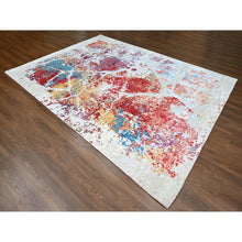 Load image into Gallery viewer, 9&#39;1&quot;x12&#39; Imperial Red, Colorful Abstract Design, Wool And Plant Based Silk, Hand Knotted, Nepali Weave, Modern, Oriental Rug FWR61626