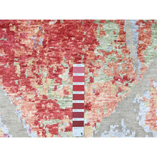 Load image into Gallery viewer, 9&#39;1&quot;x12&#39; Imperial Red, Colorful Abstract Design, Wool And Plant Based Silk, Hand Knotted, Nepali Weave, Modern, Oriental Rug FWR61626