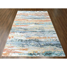 Load image into Gallery viewer, 9&#39;x11&#39;10&quot; Seaweed Green, Diagonal Abstract With Wavy And Colorful Design, Wool And Plant Based Silk, Hand Knotted, Nepali Weave, Modern, Oriental Rug FWR61638