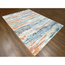Load image into Gallery viewer, 9&#39;x11&#39;10&quot; Seaweed Green, Diagonal Abstract With Wavy And Colorful Design, Wool And Plant Based Silk, Hand Knotted, Nepali Weave, Modern, Oriental Rug FWR61638
