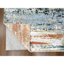 Load image into Gallery viewer, 9&#39;x11&#39;10&quot; Seaweed Green, Diagonal Abstract With Wavy And Colorful Design, Wool And Plant Based Silk, Hand Knotted, Nepali Weave, Modern, Oriental Rug FWR61638