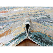 Load image into Gallery viewer, 9&#39;x11&#39;10&quot; Seaweed Green, Diagonal Abstract With Wavy And Colorful Design, Wool And Plant Based Silk, Hand Knotted, Nepali Weave, Modern, Oriental Rug FWR61638