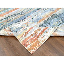 Load image into Gallery viewer, 9&#39;x11&#39;10&quot; Seaweed Green, Diagonal Abstract With Wavy And Colorful Design, Wool And Plant Based Silk, Hand Knotted, Nepali Weave, Modern, Oriental Rug FWR61638