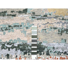 Load image into Gallery viewer, 9&#39;x11&#39;10&quot; Seaweed Green, Diagonal Abstract With Wavy And Colorful Design, Wool And Plant Based Silk, Hand Knotted, Nepali Weave, Modern, Oriental Rug FWR61638