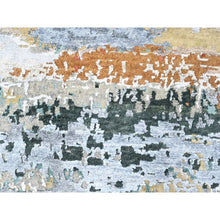 Load image into Gallery viewer, 9&#39;x11&#39;10&quot; Seaweed Green, Diagonal Abstract With Wavy And Colorful Design, Wool And Plant Based Silk, Hand Knotted, Nepali Weave, Modern, Oriental Rug FWR61638