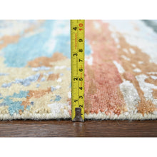 Load image into Gallery viewer, 9&#39;x11&#39;10&quot; Seaweed Green, Diagonal Abstract With Wavy And Colorful Design, Wool And Plant Based Silk, Hand Knotted, Nepali Weave, Modern, Oriental Rug FWR61638