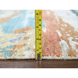 9'x11'10" Seaweed Green, Diagonal Abstract With Wavy And Colorful Design, Wool And Plant Based Silk, Hand Knotted, Nepali Weave, Modern, Oriental Rug FWR61638