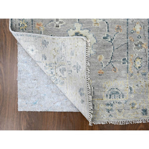 2'5"x13'10" Pastel Gray, Supple Collection, Oushak Design, Hand Knotted, Lush and Plush, Pure Wool, Soft Pile, Tone On Tone, Natural Dyes, Runner, Oriental Rug FWR61656