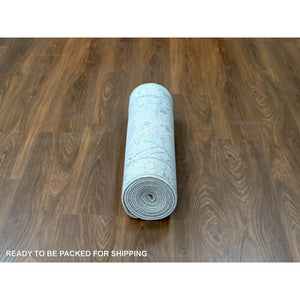 2'5"x13'10" Pastel Gray, Supple Collection, Oushak Design, Hand Knotted, Lush and Plush, Pure Wool, Soft Pile, Tone On Tone, Natural Dyes, Runner, Oriental Rug FWR61656