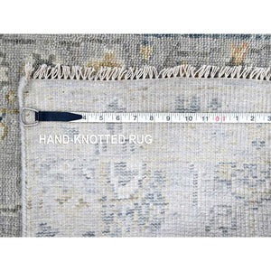 2'5"x13'10" Pastel Gray, Supple Collection, Oushak Design, Hand Knotted, Lush and Plush, Pure Wool, Soft Pile, Tone On Tone, Natural Dyes, Runner, Oriental Rug FWR61656