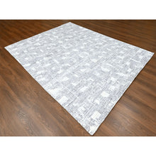 Load image into Gallery viewer, 8&#39;x10&#39; Chiffon White, Hand Loomed, Wool and Plant Based Silk, Textured Pile, Modern Grid Like Design, Oriental Rug FWR61680
