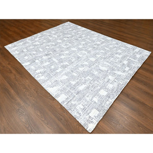 8'x10' Chiffon White, Hand Loomed, Wool and Plant Based Silk, Textured Pile, Modern Grid Like Design, Oriental Rug FWR61680