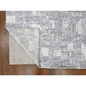 8'x10' Chiffon White, Hand Loomed, Wool and Plant Based Silk, Textured Pile, Modern Grid Like Design, Oriental Rug FWR61680