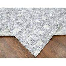 Load image into Gallery viewer, 8&#39;x10&#39; Chiffon White, Hand Loomed, Wool and Plant Based Silk, Textured Pile, Modern Grid Like Design, Oriental Rug FWR61680