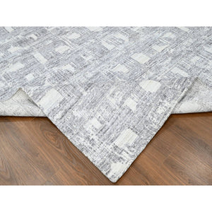 8'x10' Chiffon White, Hand Loomed, Wool and Plant Based Silk, Textured Pile, Modern Grid Like Design, Oriental Rug FWR61680