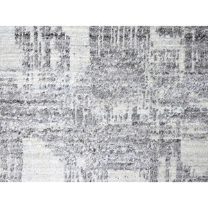 8'x10' Chiffon White, Hand Loomed, Wool and Plant Based Silk, Textured Pile, Modern Grid Like Design, Oriental Rug FWR61680