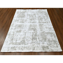 Load image into Gallery viewer, 8&#39;x10&#39; Cotton White With Brown, Modern Design, Hand Loomed, Wool And Plant Based Silk, Textured Pile, Oriental Rug FWR61686