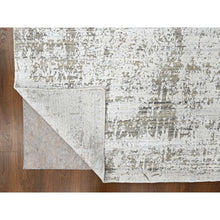 Load image into Gallery viewer, 8&#39;x10&#39; Cotton White With Brown, Modern Design, Hand Loomed, Wool And Plant Based Silk, Textured Pile, Oriental Rug FWR61686