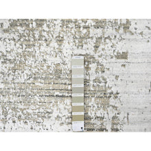 Load image into Gallery viewer, 8&#39;x10&#39; Cotton White With Brown, Modern Design, Hand Loomed, Wool And Plant Based Silk, Textured Pile, Oriental Rug FWR61686