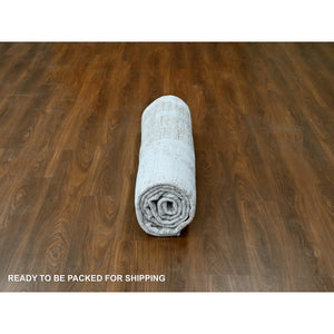 8'x10' Cotton White with Brown, Modern Design, Hand Loomed, Wool and Plant Based Silk, Textured Pile, Oriental Rug FWR61686