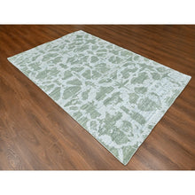 Load image into Gallery viewer, 6&#39;7&quot;x9&#39;6&quot; Sage Green, Hand Loomed, Modern Design, Wool and Plant Based Silk, Textured Pile, Oriental Rug FWR61692