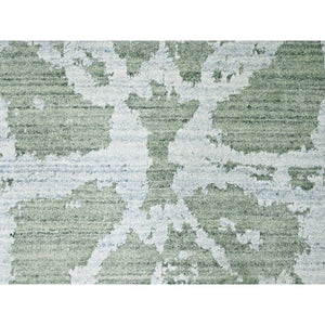 6'7"x9'6" Sage Green, Hand Loomed, Modern Design, Wool and Plant Based Silk, Textured Pile, Oriental Rug FWR61692