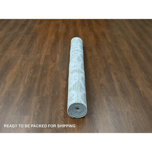 6'7"x9'6" Sage Green, Hand Loomed, Modern Design, Wool and Plant Based Silk, Textured Pile, Oriental Rug FWR61692