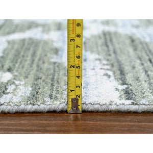 6'7"x9'6" Sage Green, Hand Loomed, Modern Design, Wool and Plant Based Silk, Textured Pile, Oriental Rug FWR61692