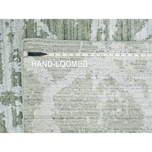 6'7"x9'6" Sage Green, Hand Loomed, Modern Design, Wool And Plant Based Silk, Textured Pile, Oriental Rug FWR61692